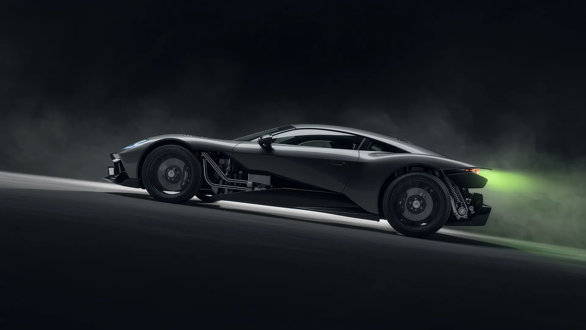 All wheel drive performance car launching hard with all four tyres loaded